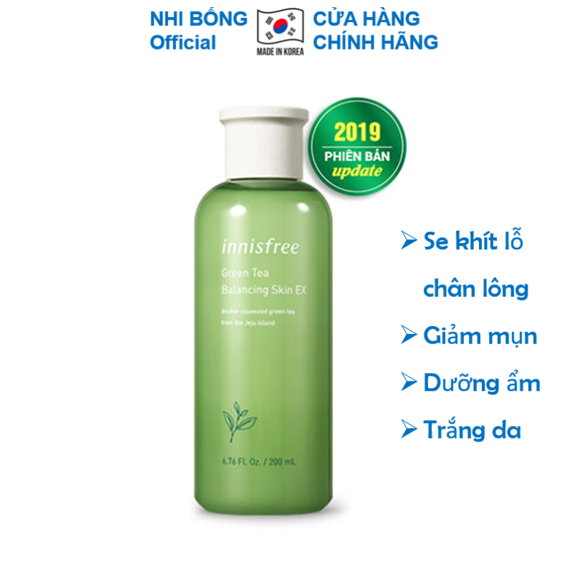 Nước hoa hồng dưỡng ẩm se khít lỗ chân lông giảm mụn Trà Xanh Innisfree Green Tea Balancing Skin EX Hàn Quốc 200ml Giúp da trắng sáng mềm mịn tự nhiên NHH06 nhập khẩu