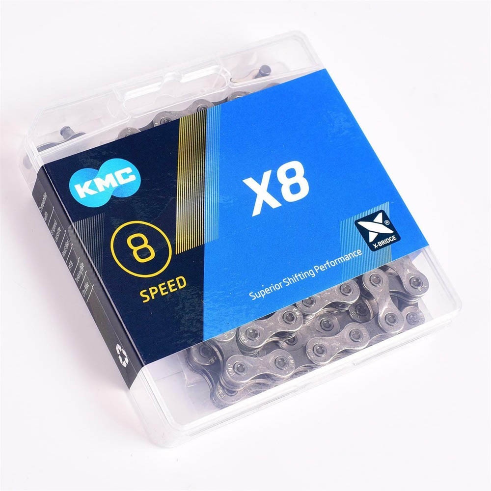 Dây Xích - Sên Xe Đạp KMC X8 116 Link FullBox 8 Speed (Màu Bạc Xám)