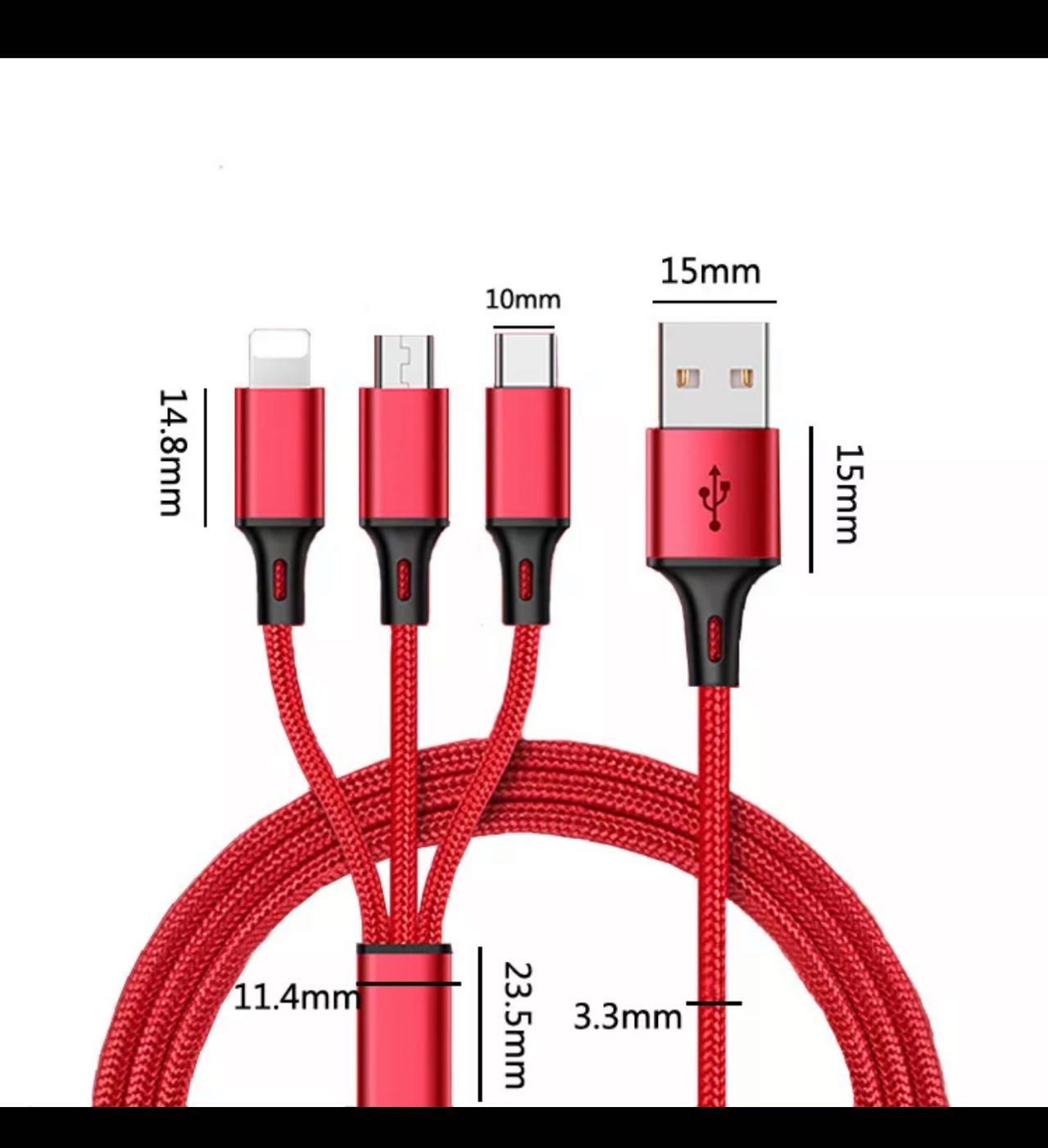 Dây Cáp Sạc đa năng 3 trong 1 hỗ trợ 3 Đầu Lightning - Micro USB - Type C, cáp sạc iphone, cáp sạc Android data cable