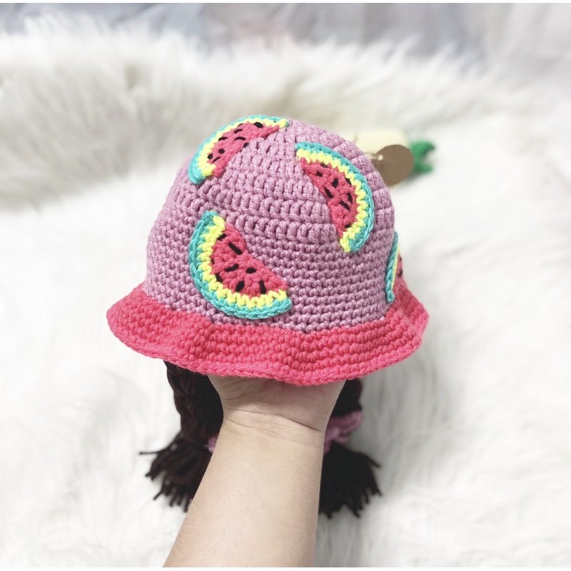 [Crochet] Mũ Len Dưa Hấu ?? Bím Tóc Xinh Cho Bé