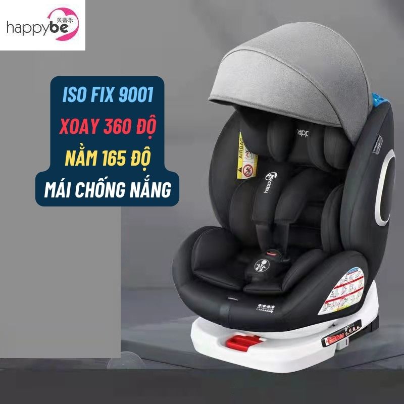 Ghế ô tô cho bé 2 chiều HAPPYBE CHUẨN ISO 9001 xoay 360 độ chỉnh 4 tư thế từ nằm tới ngồi và điều chỉnh độ cao 7 cấp cho bé từ 0-12 tuổi