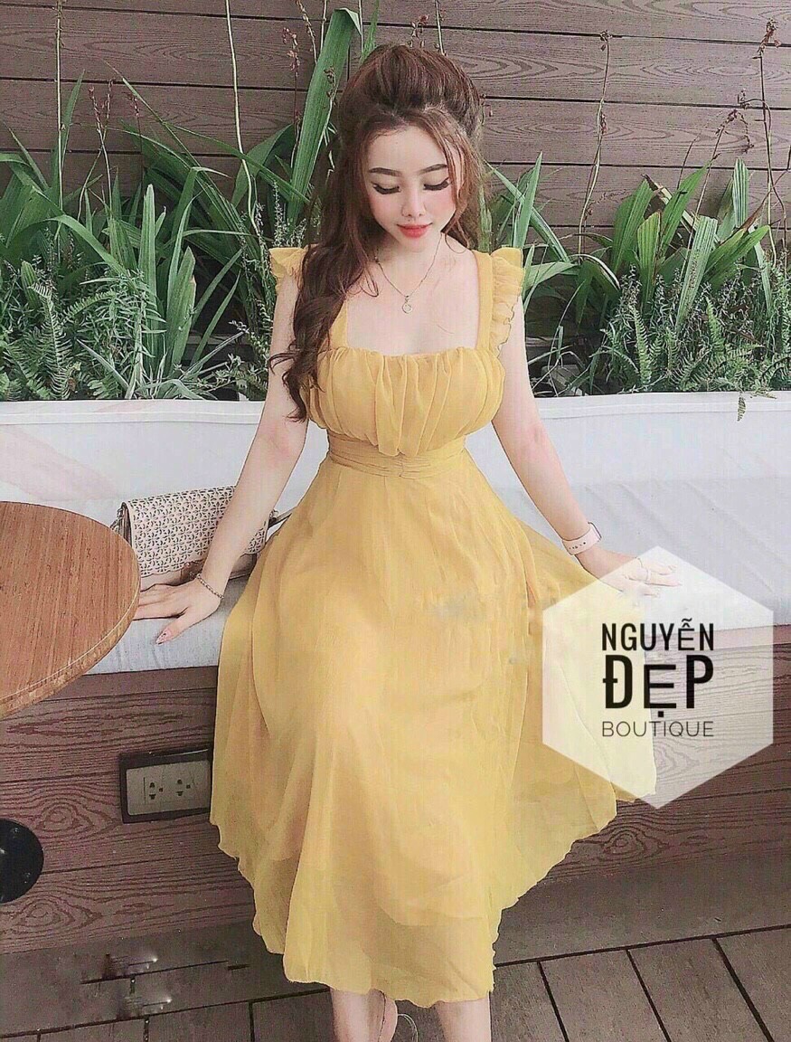 Đầm voan nhún bèo cao cấp thời trang