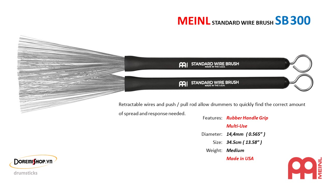 [HCM]Cặp dùi chổi sắt MEINL STANDARD WIRE BRUSH SB300