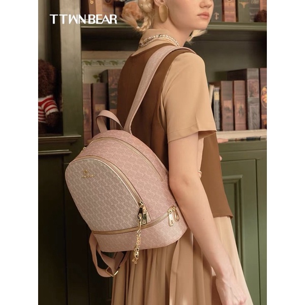 Ttwn Bear Balo Hồng Trắng Size 27cm - Sẵn Ship
