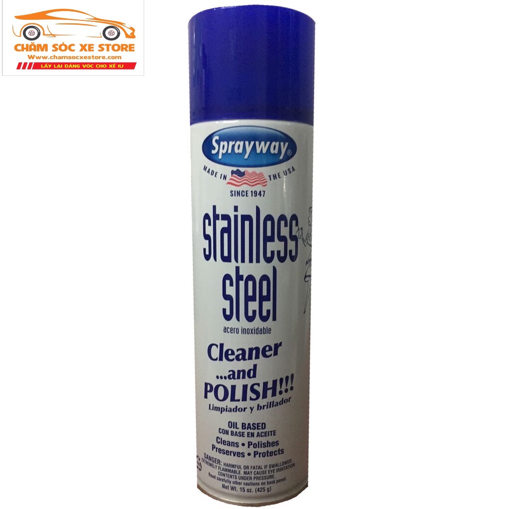 [HCM]Chai xịt tẩy rửa và làm bóng thiết bị inox từ Mỹ Sprayway Stainless Steel 841 425g chamsocxestore