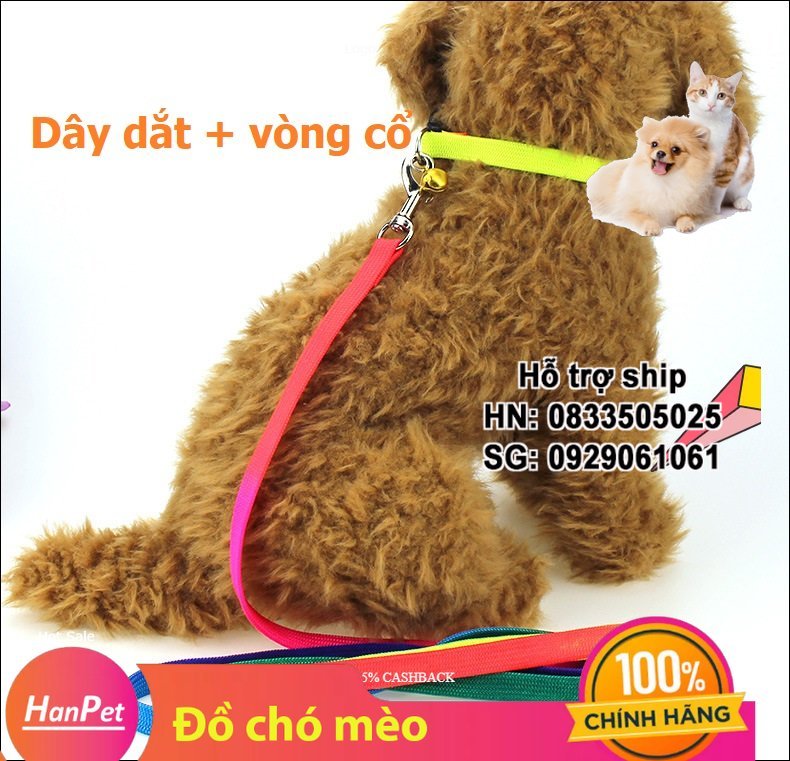 Hanpet - Dây dắt chó- Dây dắt 7 sắc kèm vòng cổ 1.0