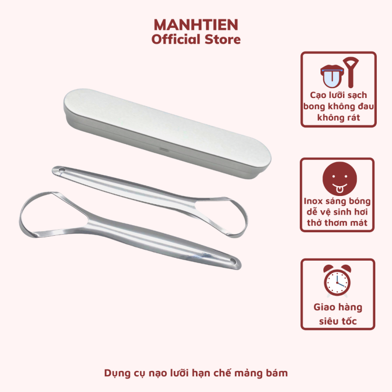 Dụng cụ vệ sinh lưỡi bằng thép không gỉ, dụng cụ cạo vệ sinh lưỡi ,dụng cụ cạo lưỡi cao cấp chăm sóc sức khoẻ răng miệng kèm hộp đựng để bảo quản (CL01) - DTM Store cao cấp