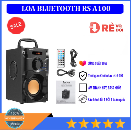 Loa Nghe Nhạc Không Dây, Loa Bluetooth giá rẻ, Loa Bluetooth RS A100 - Dung Lượng Pin Lớn, Thiết Kế Hộp Cộng Hưởng Âm Tạo Âm Thanh 3D Sôi Động, Trang Bị 3 Loa Kép, 1 Bass  2Treble - Bảo hành Toàn quốc - More2love