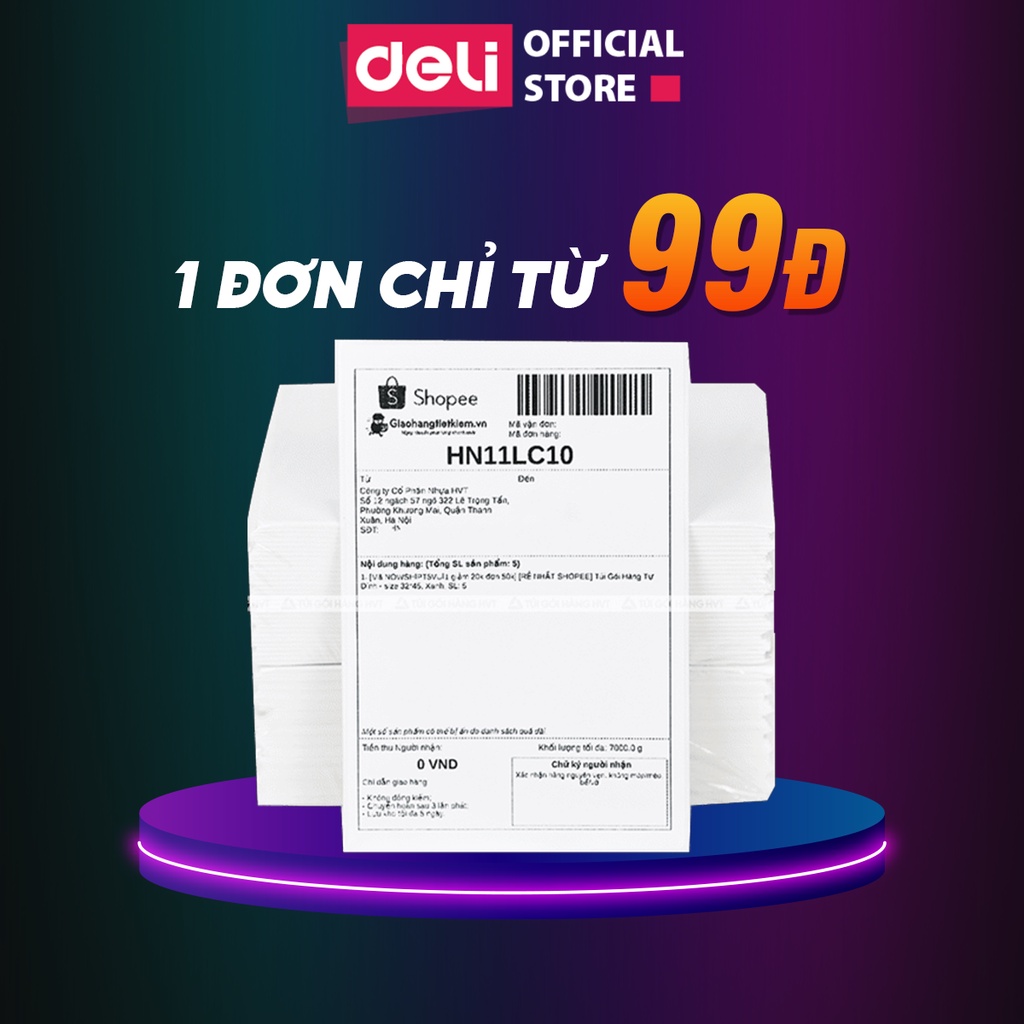 Giấy In Nhiệt Tự Dính Deli 3 Lớp Cuộn 500 Tờ 80x120 Cho Đơn Hàng TMĐT