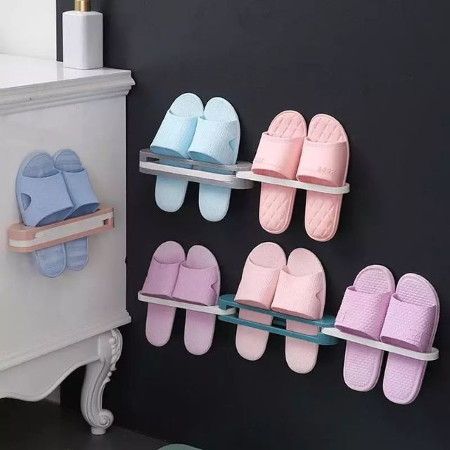 Giá cài 3 đôi dép gấp gọn dán cường lực