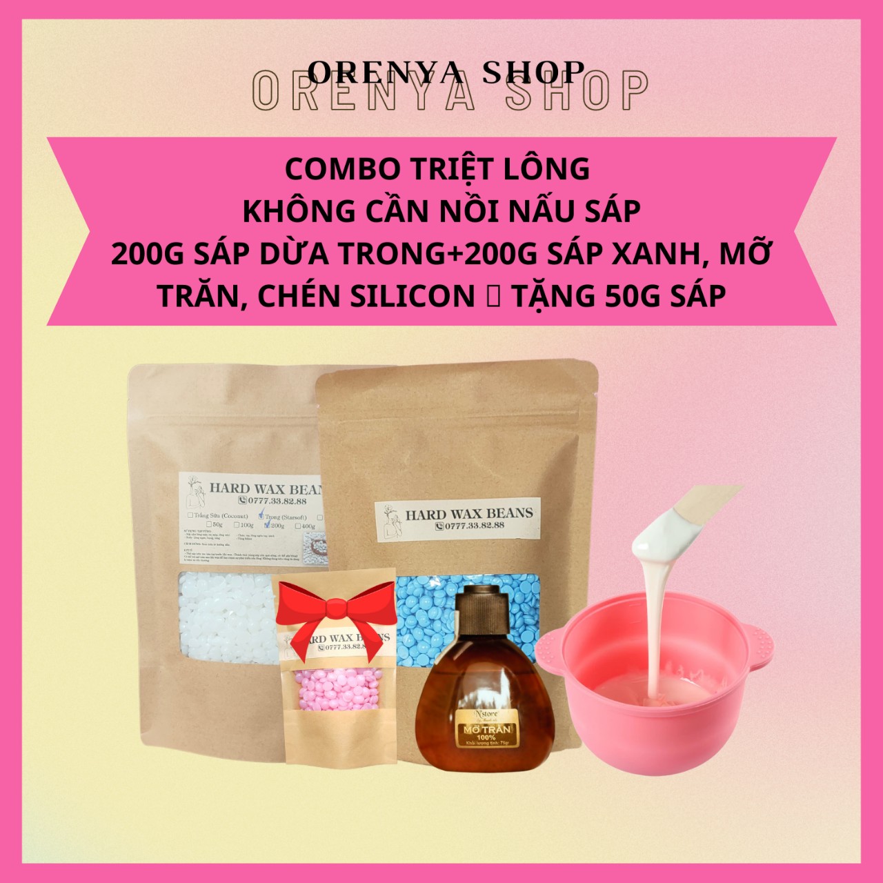 Combo sáp wax triệt lông tại nhà ( có chén )