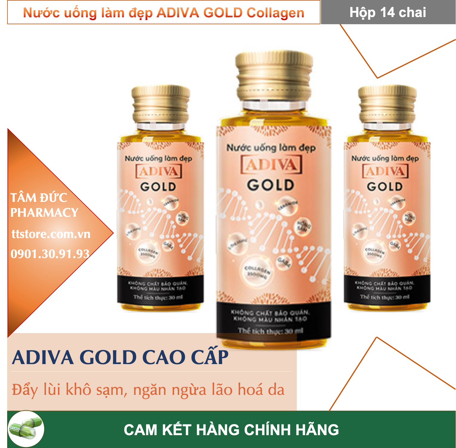 ADIVA GOLD - Nước uống collagen cao cấp ngăn ngừa lão hoá sáng mịn làn da