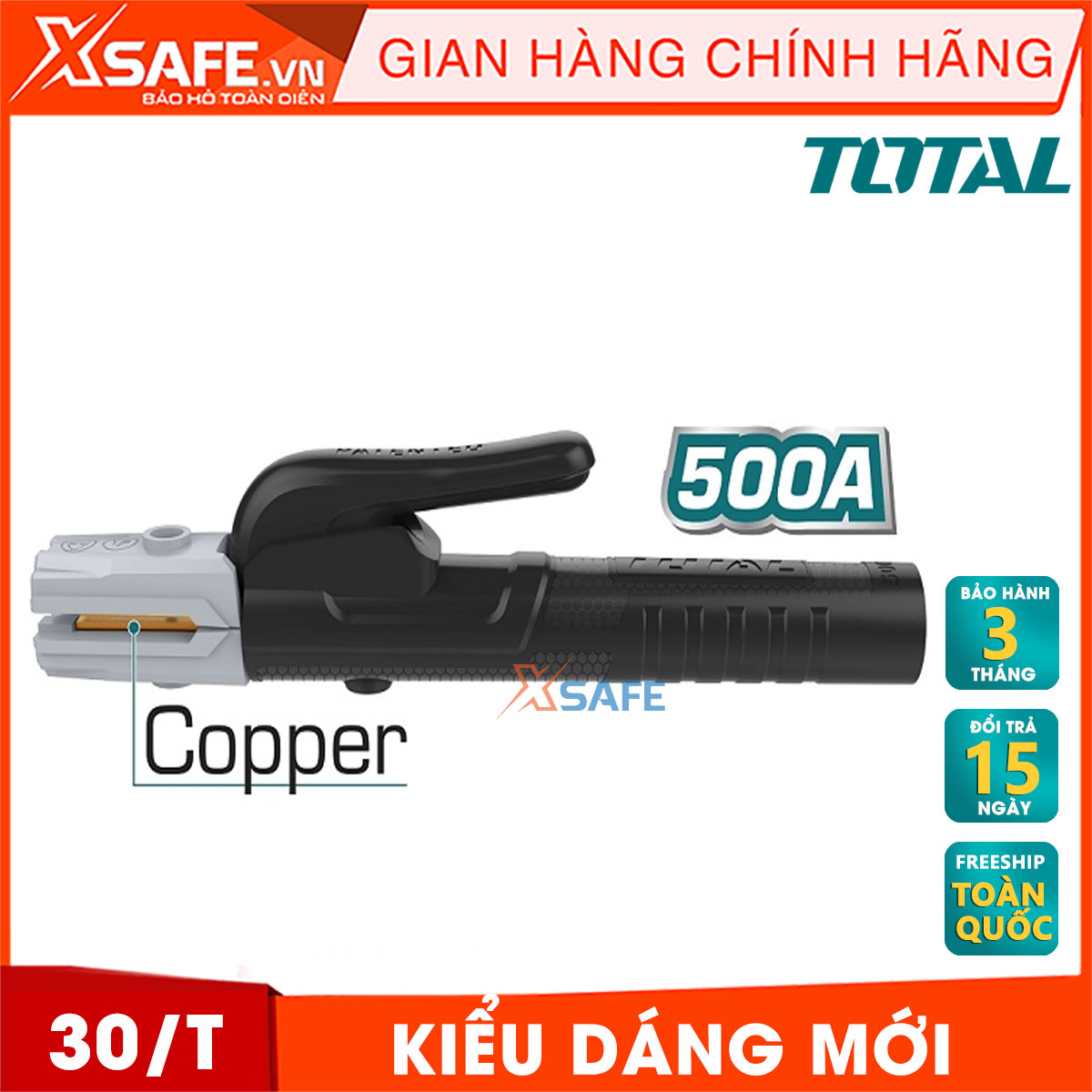 Nippers welding 500A TOTAL TWAH5006 new designs. Nippers welding have rated current 500A, suitable used for welding machine MMA's total, genuine warranty 3 month-product genuine XSAFE