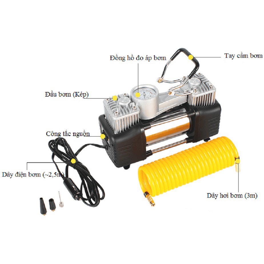 [BH 6 Tháng] Bơm lốp ô tô tự ngắt màn hình led công suất lớn kết hợp đèn pin, bơm xe hơi, xe máy, bóng chuyền, bơm lốp ô tô 2 xi lanh ngắt tự dộng màn hình led , máy bơm lốp oto , xe hơi 2 xy lanh kết hợp đèn pin cho xe 4,5,7 chỗ