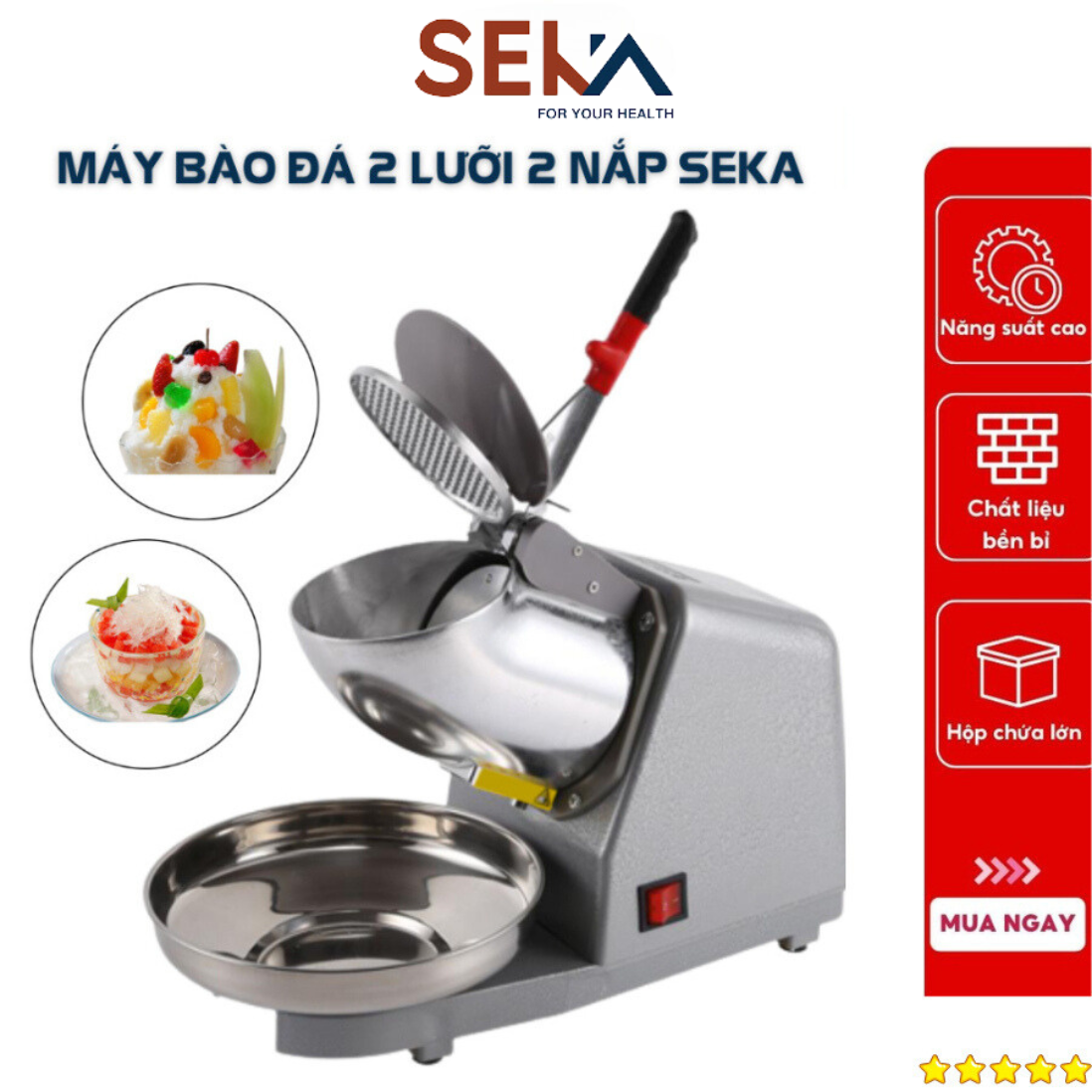 Máy bào đá tuyết SEKA 2 lưỡi 2 nắp ,Máy bào nước đá,máy làm đá tuyết thái lan,nhanh tróng nhỏ gọn tiện lợi dễ sử dụng an toàn thực phẩm chính hãng bảo hành 12 tháng