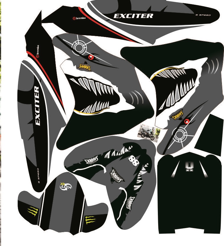 Tem Trùm Exciter 150 Cá Mập Đen Xám,Team Decal Ex 150 SHARK