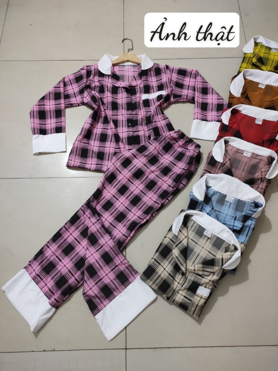 Đồ Bộ Pijama Lụa Tay Dài-Quần Dài Caro Tiểu Thư Dễ Thương 💖 Chất Liệu kate Lụa, Set Pyjama caro tay dài from dưới 57kg