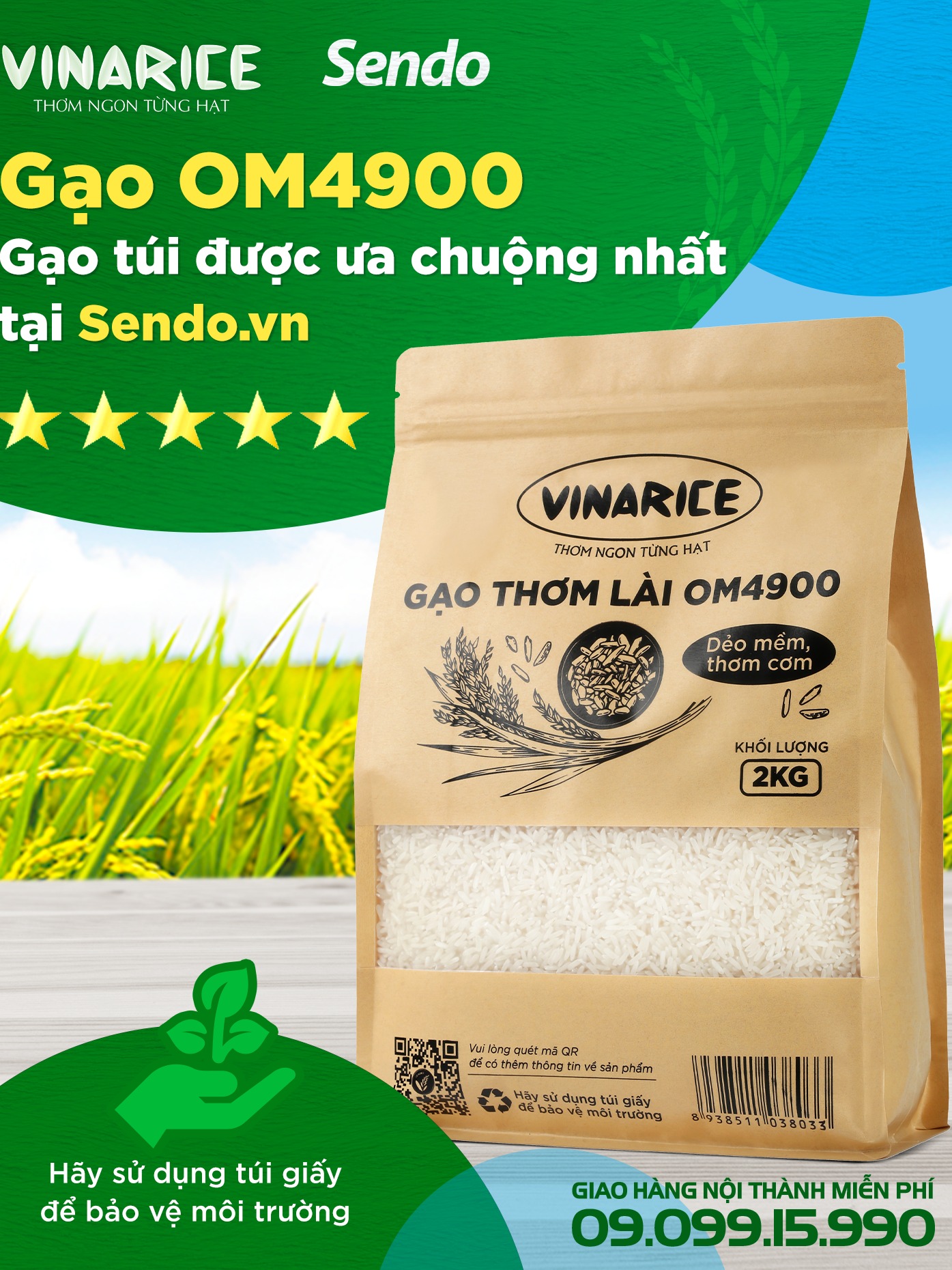 [HCM]Gạo Thơm Lài OM4900 2KG - Dẻo mềm thơm ngon cơm