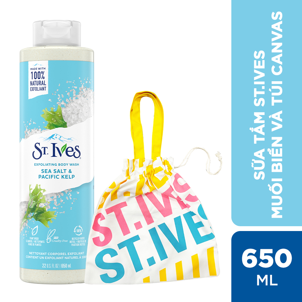 COMBO SỮA TẮM DƯỠNG DA ST.IVES 650ML+TUI CANVAS