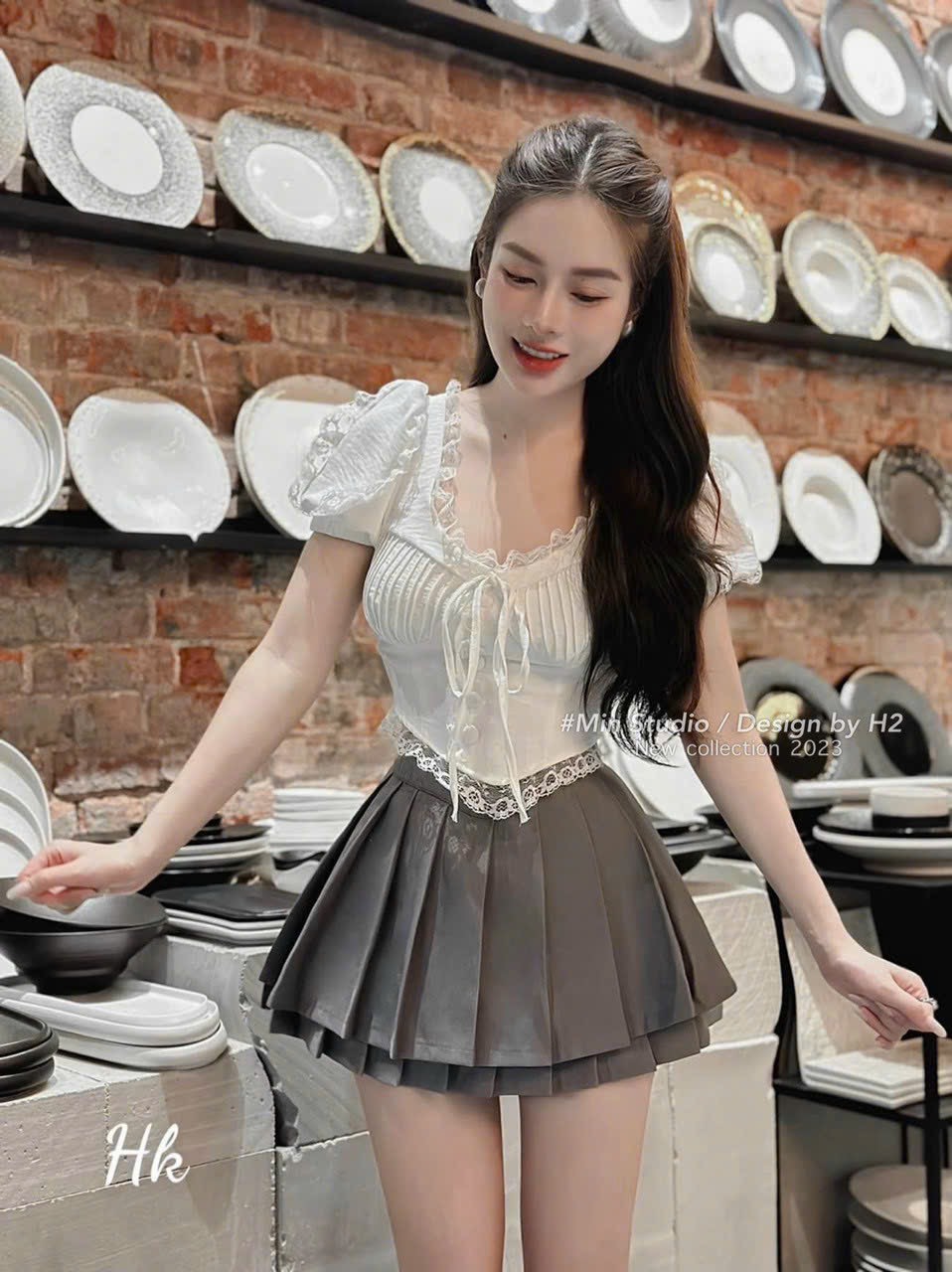 Chân váy hot hit 2023 đep cạp cao cực kì tôn dáng-TNS