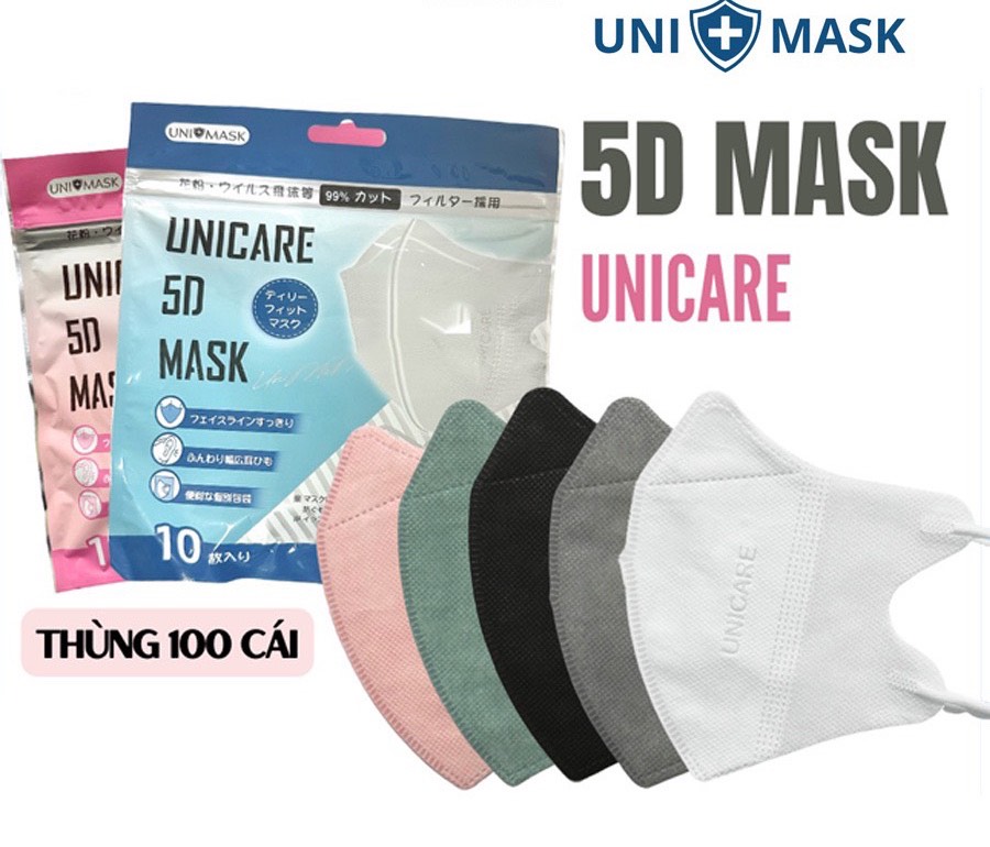Thùng 200 Cái Khẩu trang 5D Uni Mask 3 lớp kháng khuẩn hàng chính hãg công ty