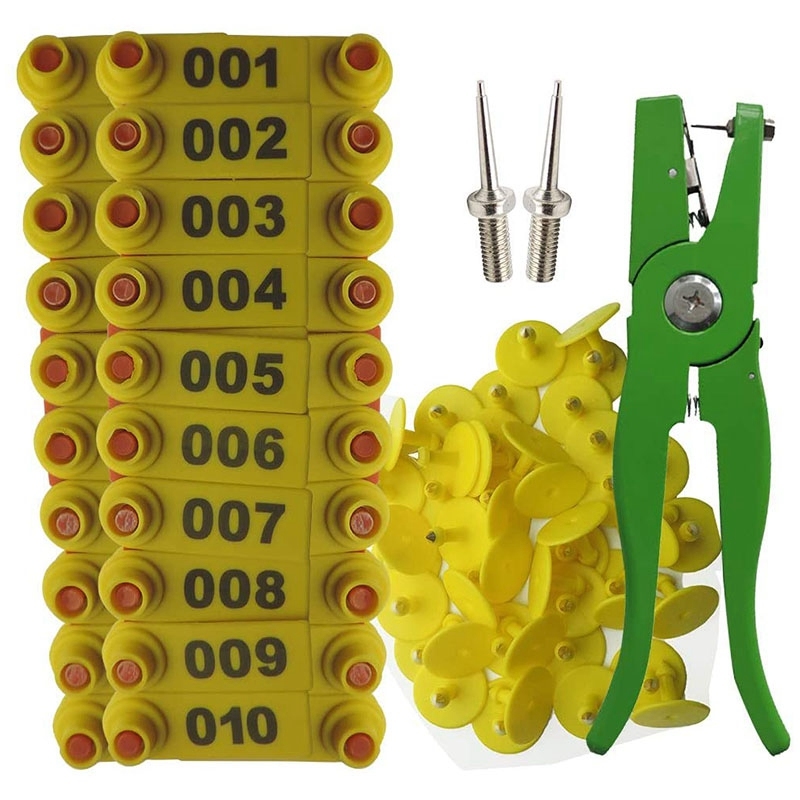 Ear Tag Pliers Ear Tag Sheep Marker Applicator 001-100 Ear Tags for Goat Identification Kit Ear Tagger