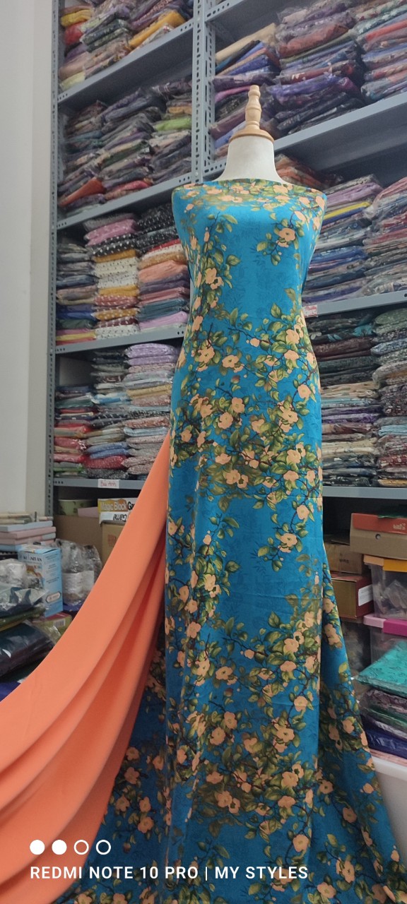 2m Vải lụa lạnh hoạ tiết hoa lá nhở - lụa Mango chính phẩm