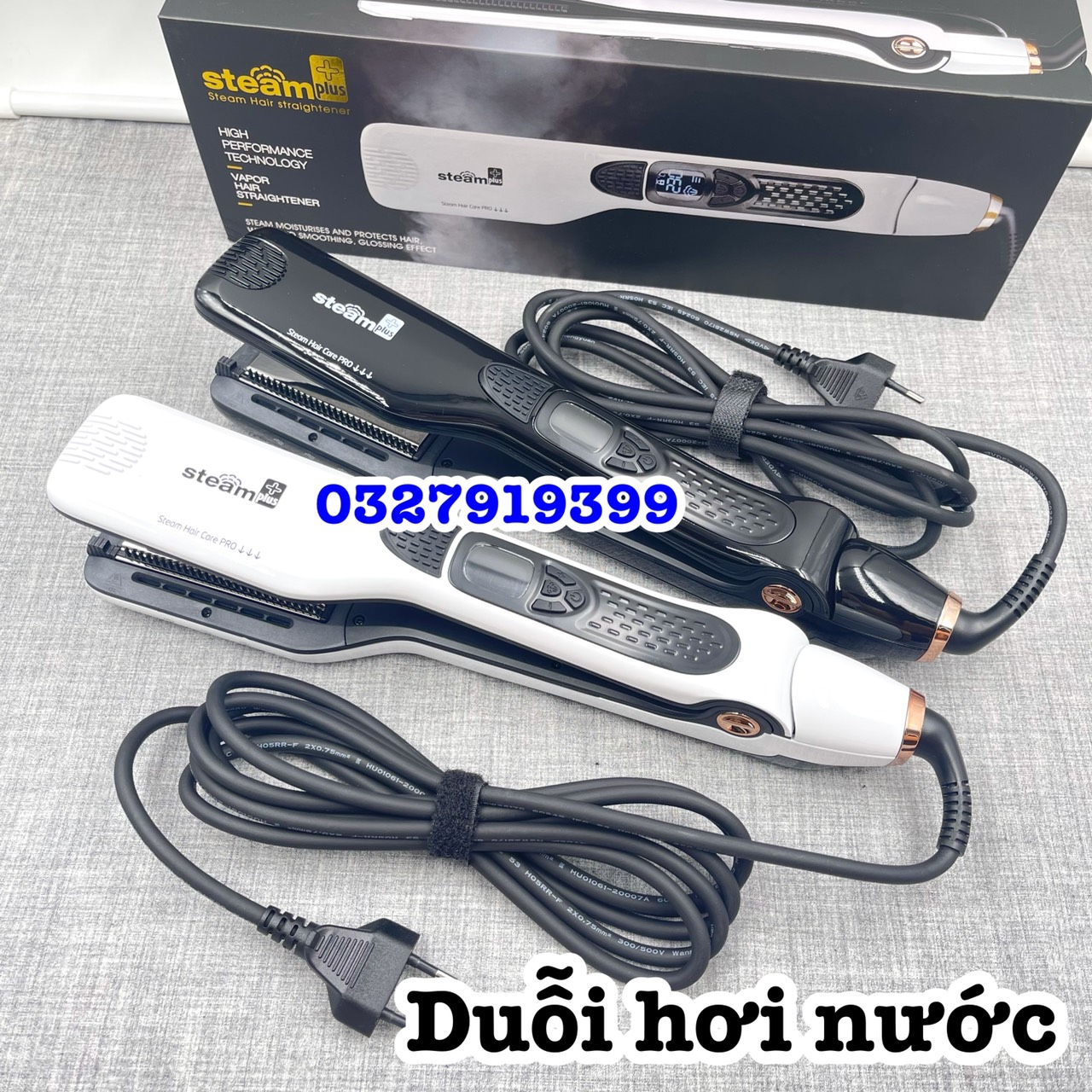 Steam Plus+ Máy Duỗi Tóc Hơi Nước Cao Cấp 250W 5 Mức Nhiệt Độ 150-230 Độ C Chất Liệu Gốm Ceramic Chống Dính An Toàn Bền Bỉ Có Lỗ Thoát Hơi Nước Và Lược Chải Mượt