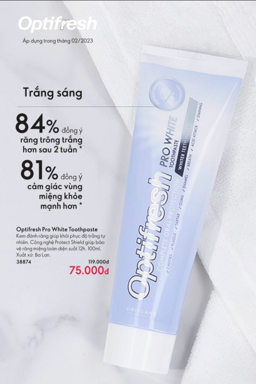 Kem đánh trắng răng optimal 3.8.8.7.4. xuất xứ balan. tuýp 100ml date xa 3/2026