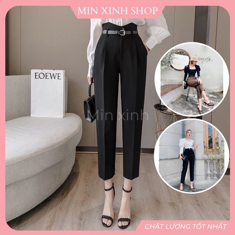 Quần baggy cạp cao sẻ cạp v kèm đai