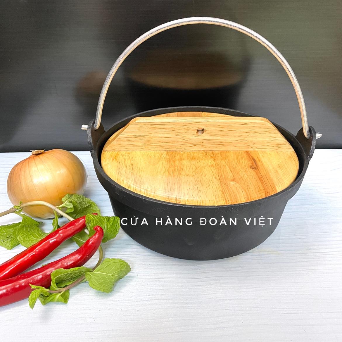 Cast iron pot, Tang poetry gang cap high-grade wood-pot cook noodles spicy, fried rice, tang poetry hot pot, stock Tộ. .. Pot non-stick wood lid weighs 1500g