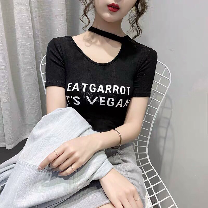 Áo Kiểu Xu Hướng Hot Trend Mới Phối Dây Cổ In Chữ Thời Trang Cá Tính TTSA0729