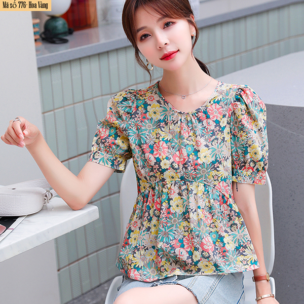 B776- Áo hoa cotton dày dặn