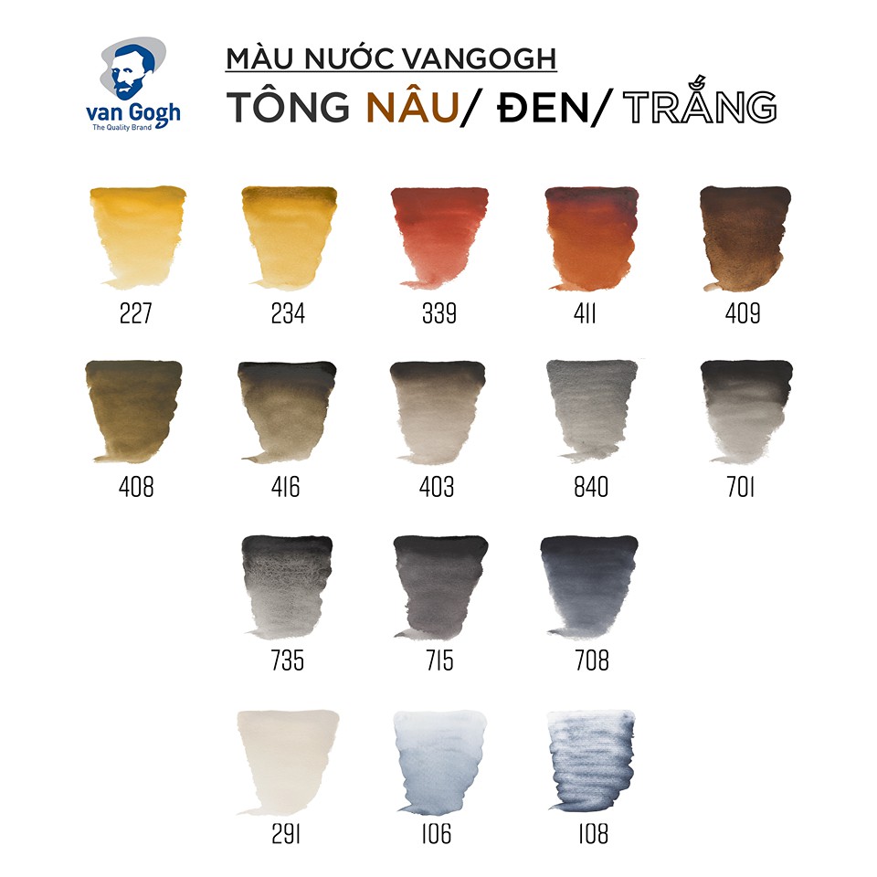 (P3 Nâu-Đen-Trắng ) Màu nước Van Gogh Tuýp lẻ 10ml