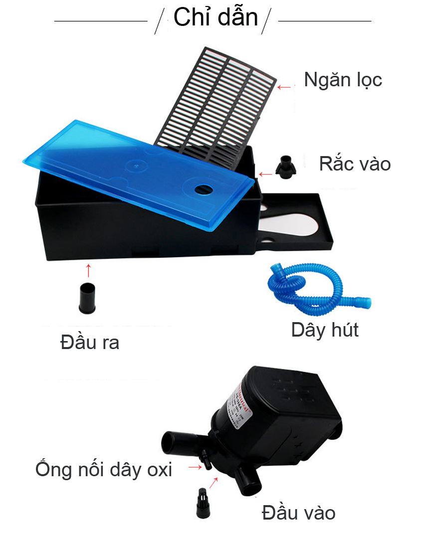 Combo máy bơm, máng lọc, RS - 188 cho hồ cá cảnh