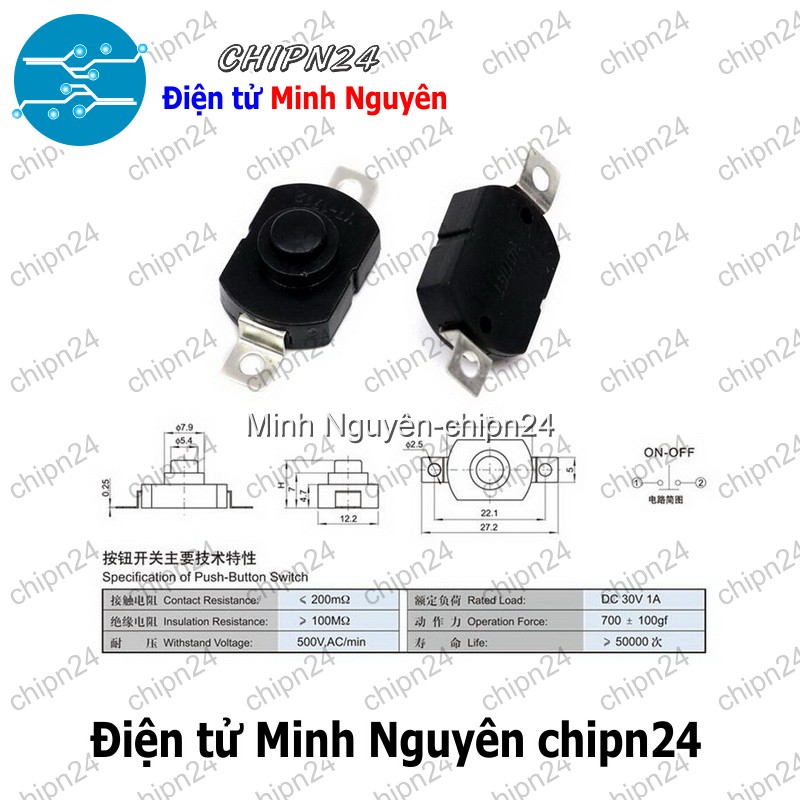 [3 cái] (F103.4) Công tắc đèn pin 2P YT-1712 Đen - HH004166