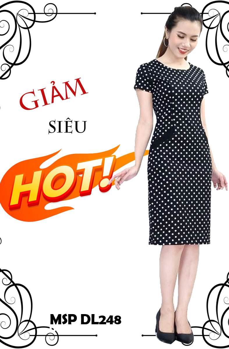 Đầm Suông Chấm Bi Siêu Gọn Dáng DL248