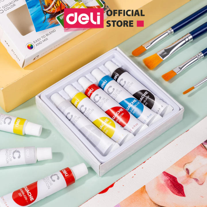 Màu nước Gouache dạng tuýp 12ml Deli - 5/12/24 màu - 1 hộp - EC11 - Hình ảnh 2