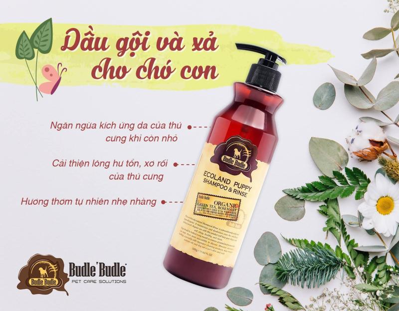 Dầu gội cho chó con kết hợp dầu xả Budle Budle Ecoland Puppy Shampoo and Rinse 500g