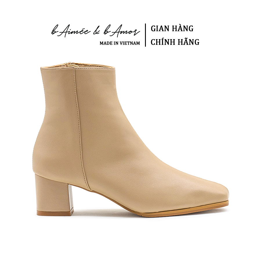 Bốt nữ cổ thấp Cuban Heels da mờ cao gót 5p gót vuông mũi vuông dáng cổ ngắn bAimée & bAmor - MS1718