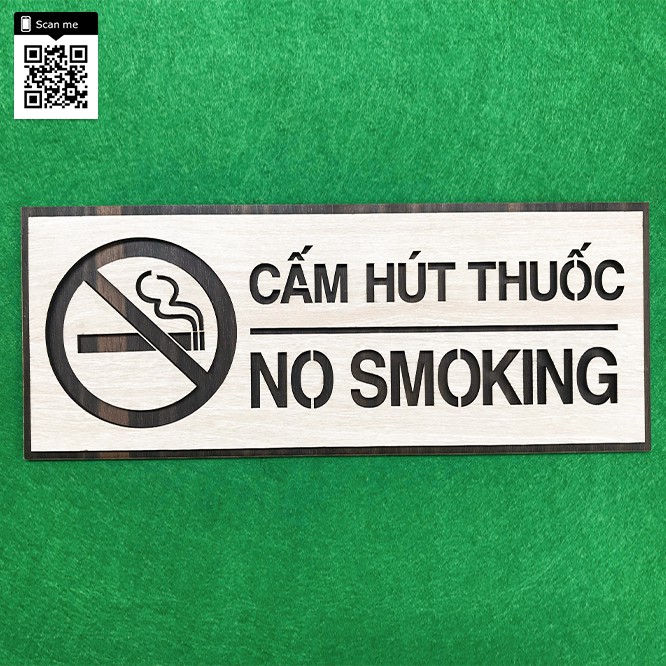 Bảng báo cấm hút (no smoking) bằng gỗ 12x30cm