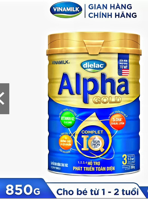 SỮA BỘT VINAMILK DIELAC ALPHA GOLD IQ 3 850G.