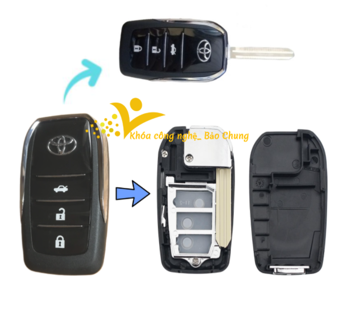 Vỏ chìa khóa xe Vios đời 2019- 2022 loại 3 nút thẳng, có nút mở cốp