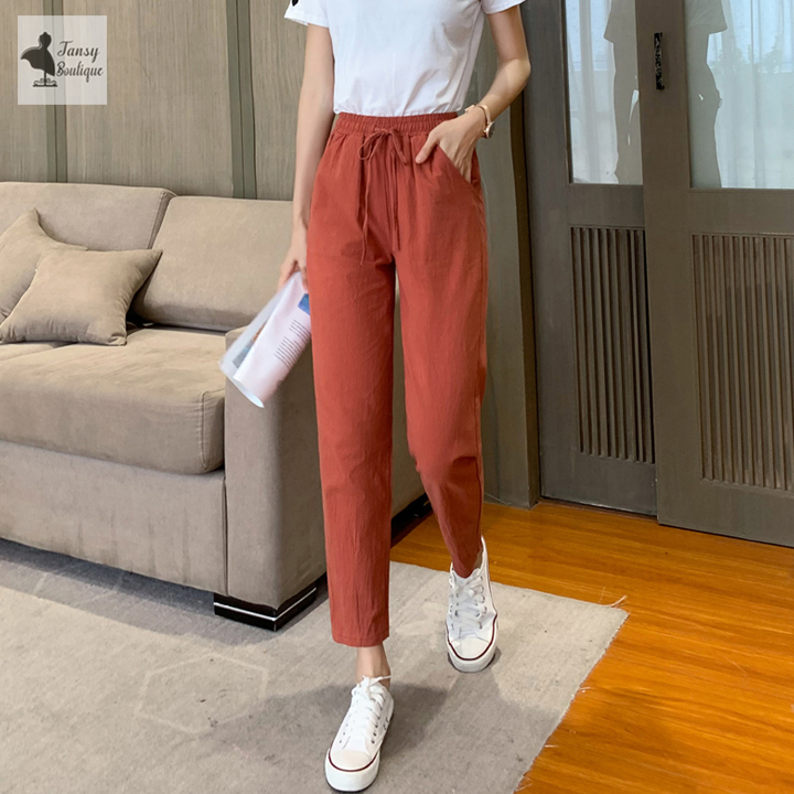 Quần baggy nữ chất vải đũi phong cách Hàn Quốc