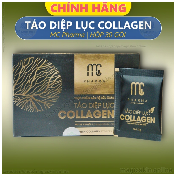 Tảo diệp lục Collagen Magic Skin Mc Pharma 👍 SÁNG DA NGỪA LÃO HÓA ✔ CHÍNH HÃNG ⏺ Hộp 30 gói