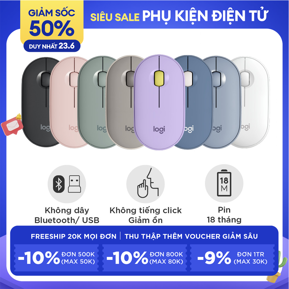 Chuột không dây Logitech Pebble M350 Wireless/Bluetooth - Hàng Chính Hãng