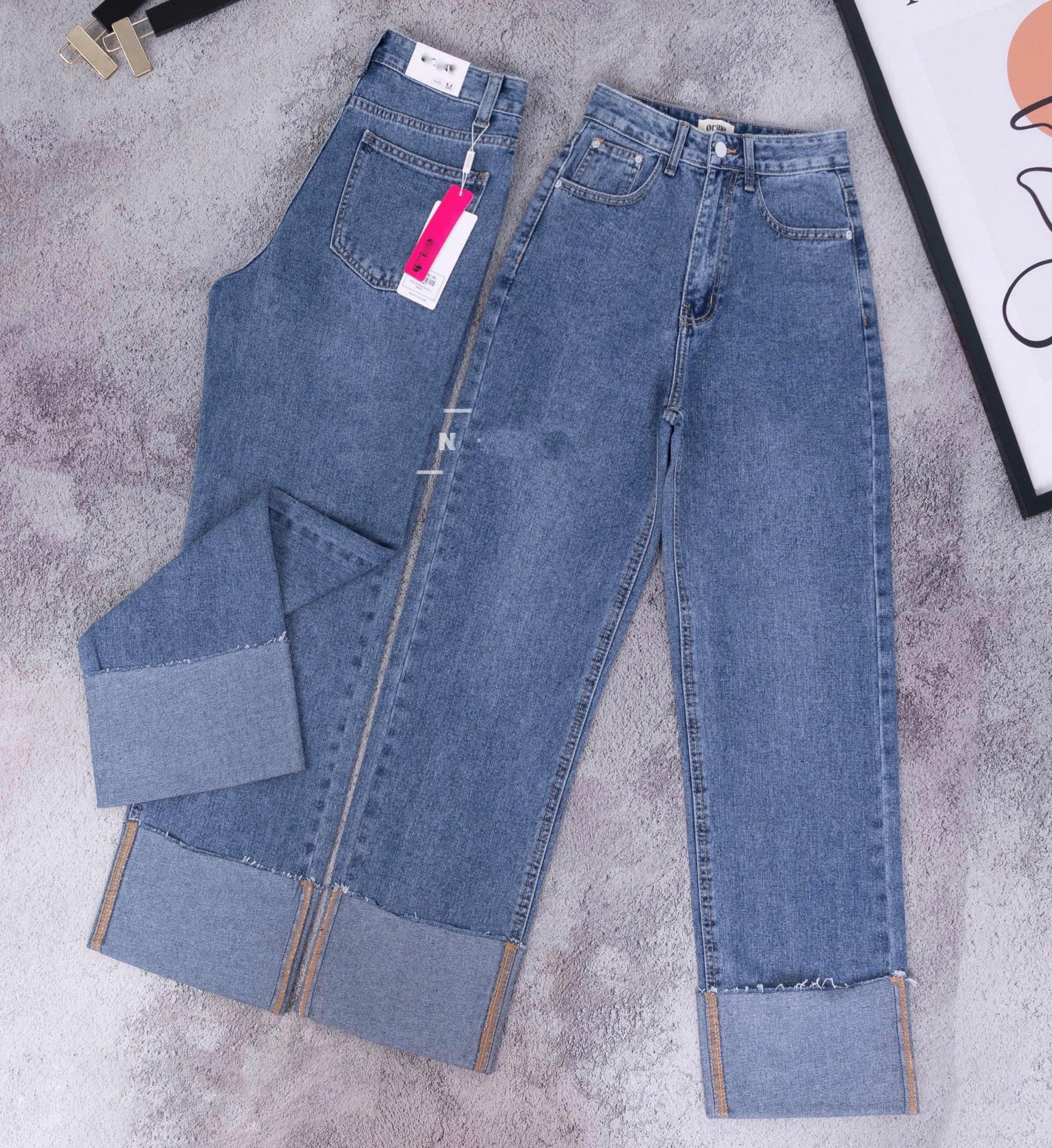 QUẦN  JEANS ỐNG SUÔNG NỮ CO GIÃN LƯNG CAO GẬP GẤU XANH ĐẬM XANH NHẠT XỊN SÒ HADI THỜI TRANG ĐỈNH CAO PHÁ CÁCH