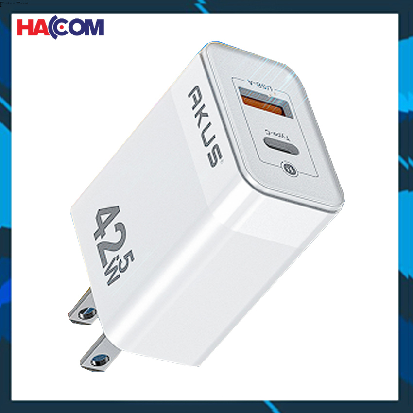 Củ sạc nhanh akus sn66 - pd 20w - 01 cổng usb type a + 01 cổng type c - màu trắng