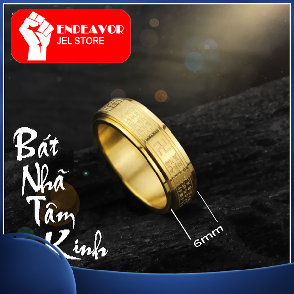 NHẪN BÁT NHÃ TÂM KINH BẢNG NHỎ 6MM TITAN - Endeavor Jel Store