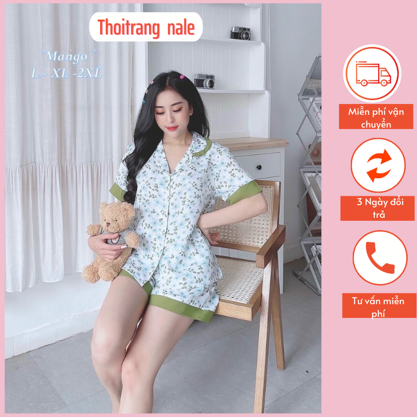 Đồ bộ pijama lụa mango quần đùi size L- XL ( 50-65kg )- Thoi trang nale